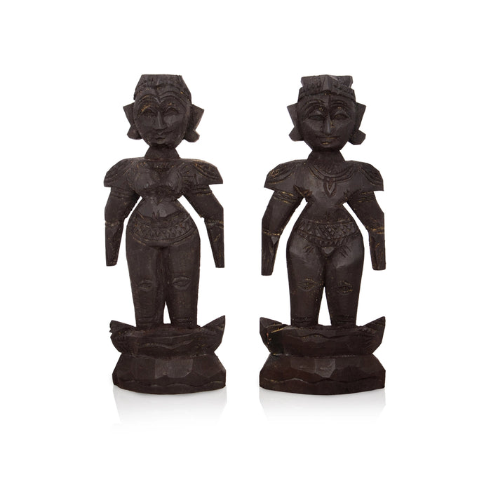 Marapachi Bommai Pair - 8 x 3.5 Inches | Wooden Statue/ Marapachi Doll for Home Decor