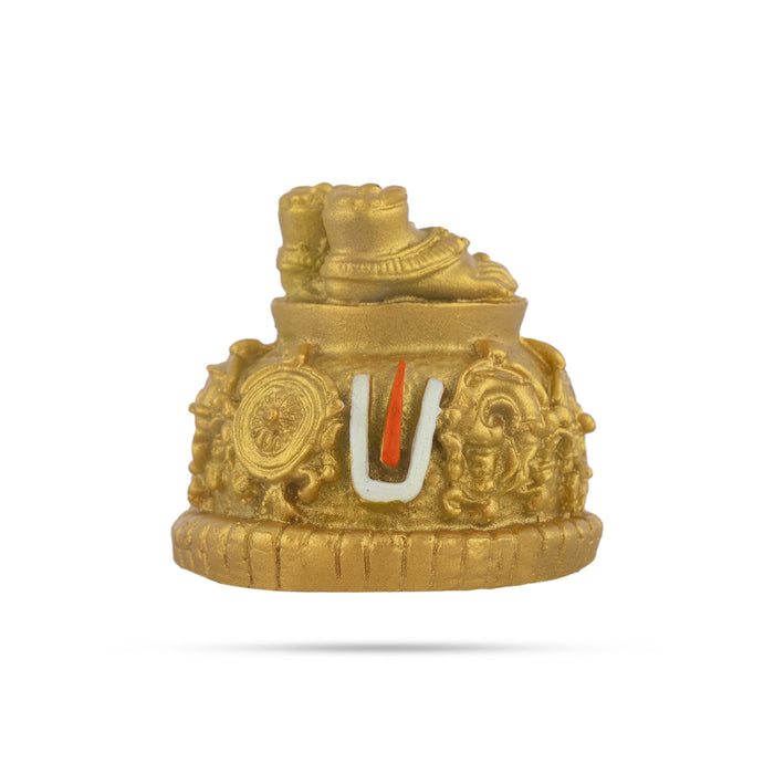 Vishnu Padham With Shankh Chakra Namam Design Base - 1.5 x 1.75 Inches | Resin & Gold Polish Paduka for Pooja - Pooja Box & Paduka