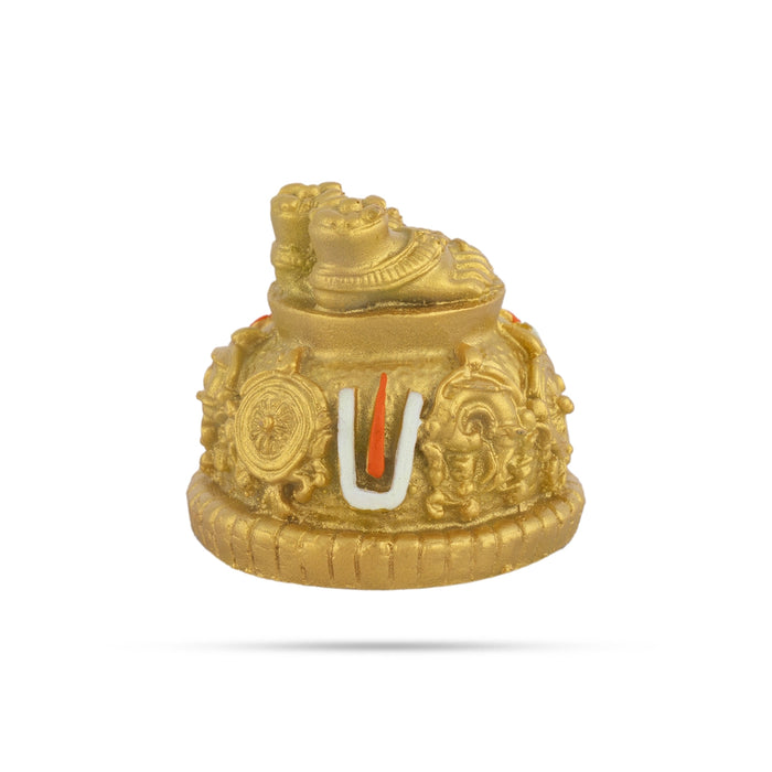 Vishnu Padham With Shankh Chakra Namam Design Base - 1.5 x 1.75 Inches | Resin & Gold Polish Paduka for Pooja - Pooja Box & Paduka