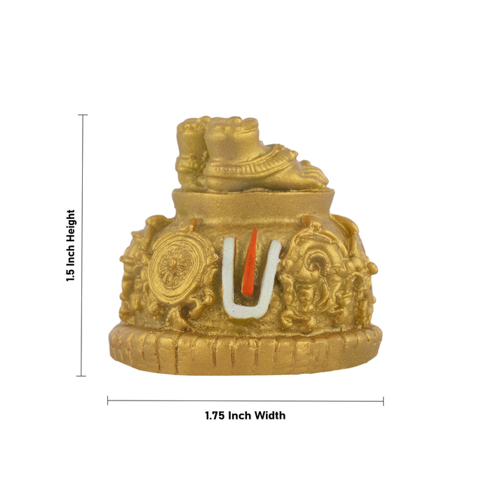 Vishnu Padham With Shankh Chakra Namam Design Base - 1.5 x 1.75 Inches | Resin & Gold Polish Paduka for Pooja - Pooja Box & Paduka