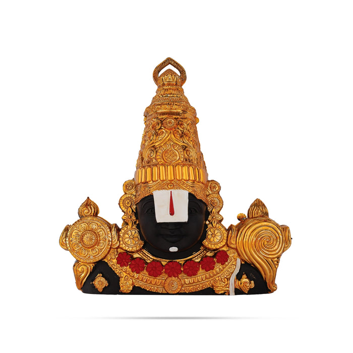 Balaji Head Wall Hanging - 13 x 12.5 Inches | Plastic Full Gold Perumal face/ Wall Hanger For Living Room Decor