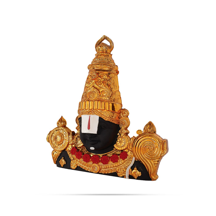 Balaji Head Wall Hanging - 13 x 12.5 Inches | Plastic Full Gold Perumal face/ Wall Hanger For Living Room Decor