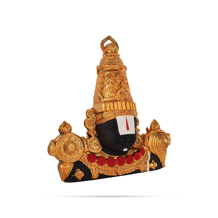 Balaji Head Wall Hanging - 13 x 12.5 Inches | Plastic Full Gold Perumal face/ Wall Hanger For Living Room Decor