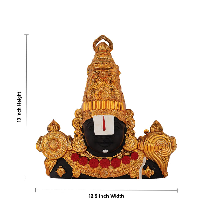 Balaji Head Wall Hanging - 13 x 12.5 Inches | Plastic Full Gold Perumal face/ Wall Hanger For Living Room Decor