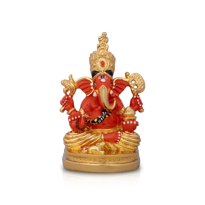 Mukut Ganesh Murti - 4.5 x 3 Inches | Ceramic Sculpture/ Vinayaka Statue/ Ganpati Idol for Pooja/ 250 Gms