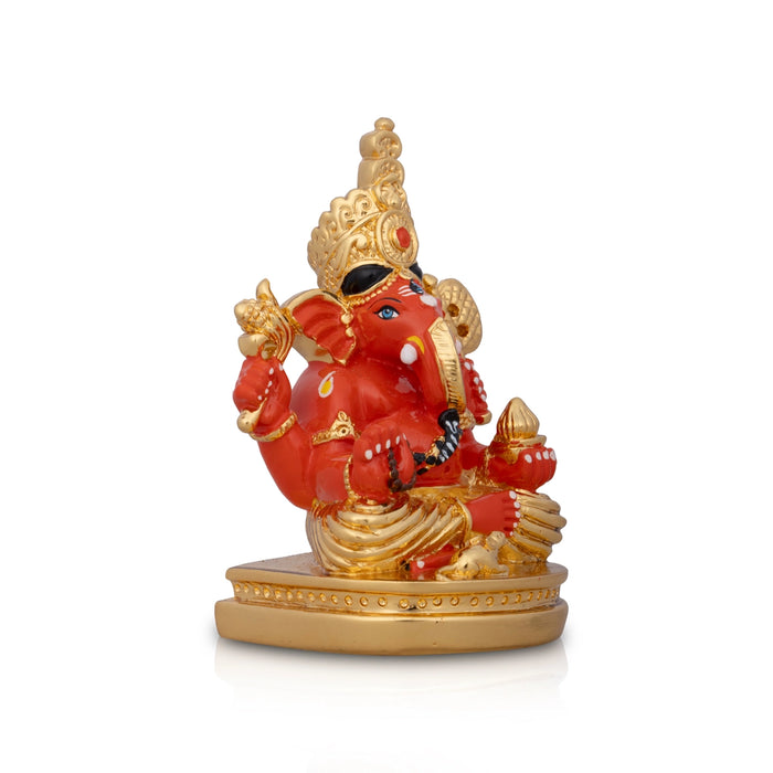 Mukut Ganesh Murti - 4.5 x 3 Inches | Ceramic Sculpture/ Vinayaka Statue/ Ganpati Idol for Pooja/ 250 Gms