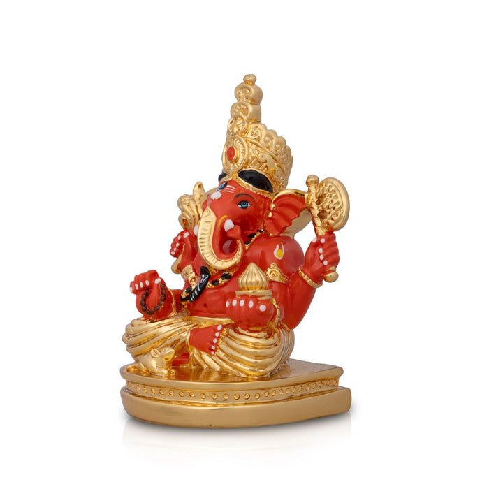 Mukut Ganesh Murti - 4.5 x 3 Inches | Ceramic Sculpture/ Vinayaka Statue/ Ganpati Idol for Pooja/ 250 Gms