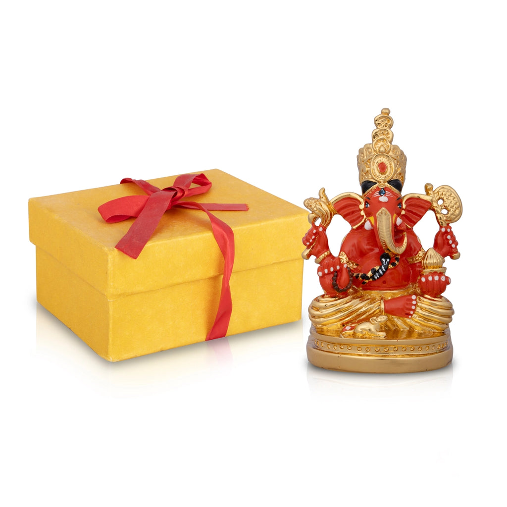 Mukut Ganesh Murti - 4.5 x 3 Inches | Ceramic Sculpture/ Vinayaka Statue/ Ganpati Idol for Pooja/ 250 Gms