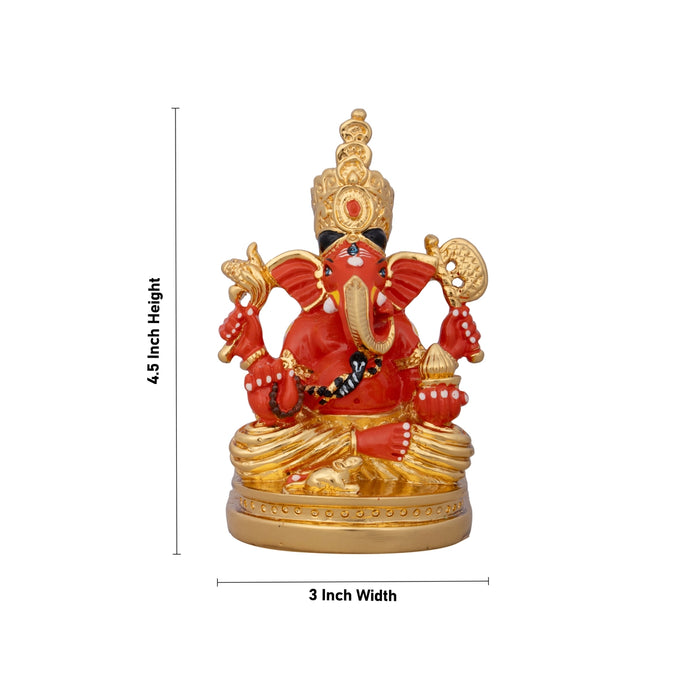 Mukut Ganesh Murti - 4.5 x 3 Inches | Ceramic Sculpture/ Vinayaka Statue/ Ganpati Idol for Pooja/ 250 Gms