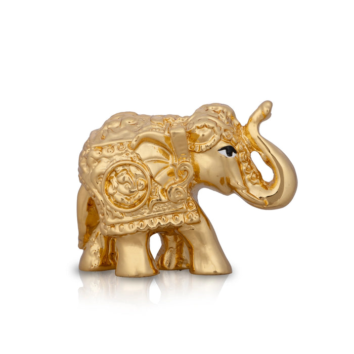 Elephant Statue - 1.5 x 2 Inches | Ceramic Sculpture/ Gold Polish Elephant Figurine/ Elephant Sculpture for Home