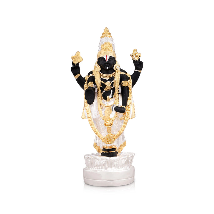 Vishnu Murti Standing On Lotus - 5 x 2.25 Inches | Resin Statue/ Silver Polish Venkateswara Swamy Idol for Pooja - Fibre Murties