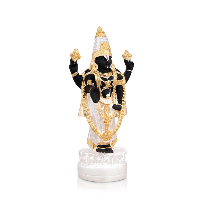 Vishnu Murti Standing On Lotus - 5 x 2.25 Inches | Resin Statue/ Silver Polish Venkateswara Swamy Idol for Pooja - Fibre Murties