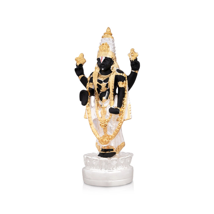 Vishnu Murti Standing On Lotus - 5 x 2.25 Inches | Resin Statue/ Silver Polish Venkateswara Swamy Idol for Pooja - Fibre Murties