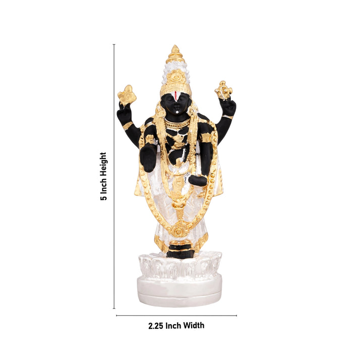 Vishnu Murti Standing On Lotus - 5 x 2.25 Inches | Resin Statue/ Silver Polish Venkateswara Swamy Idol for Pooja - Fibre Murties