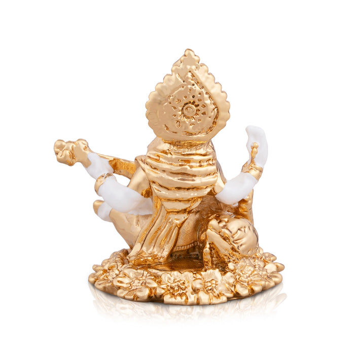 Saraswati Murti - 3 x 2.5 Inches | Metal Gold Polish Saraswathy Idol/ Sitting Saraswati Moorti for Pooja