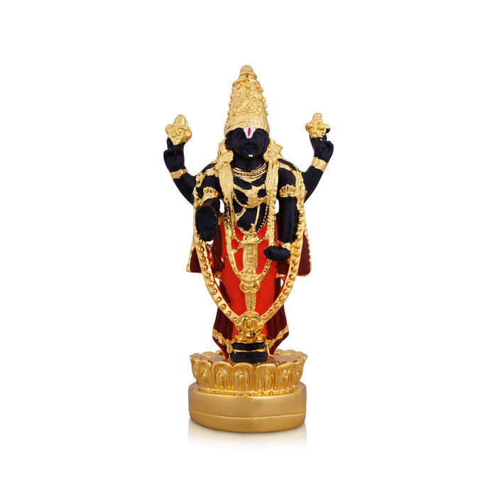 Vishnu Murti Standing On Lotus - 5 x 2.25 Inches | Gold Polish Balaji Murti/ Resin Balaji Idol for Pooja