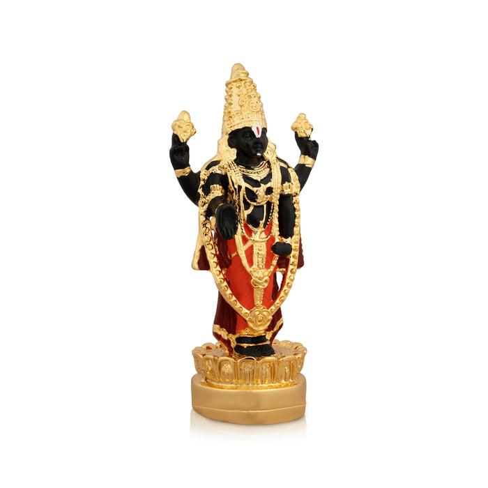 Vishnu Murti Standing On Lotus - 5 x 2.25 Inches | Gold Polish Balaji Murti/ Resin Balaji Idol for Pooja