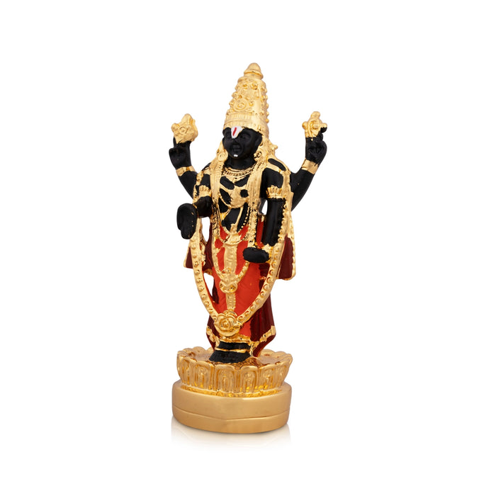 Vishnu Murti Standing On Lotus - 5 x 2.25 Inches | Gold Polish Balaji Murti/ Resin Balaji Idol for Pooja