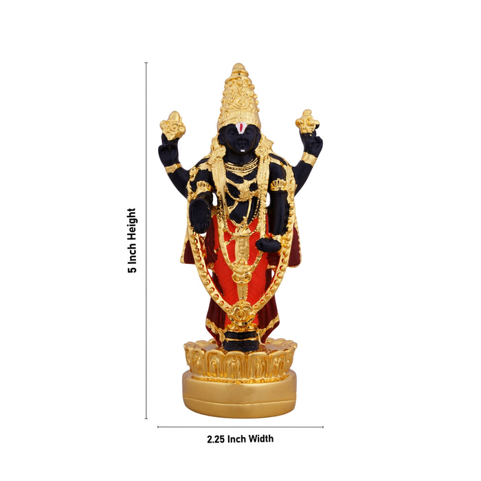 Vishnu Murti Standing On Lotus - 5 x 2.25 Inches | Gold Polish Balaji Murti/ Resin Balaji Idol for Pooja