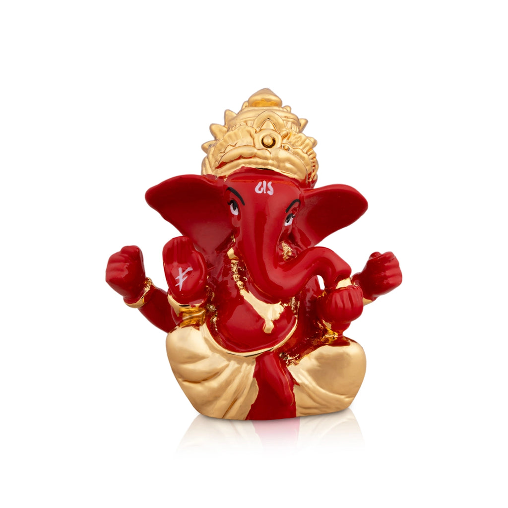 Ganesh Murti - 2 x 1.75 Inches | Metal Gold Polish Ganpati Idol/ Sitting Vinayaka Statue for Pooja