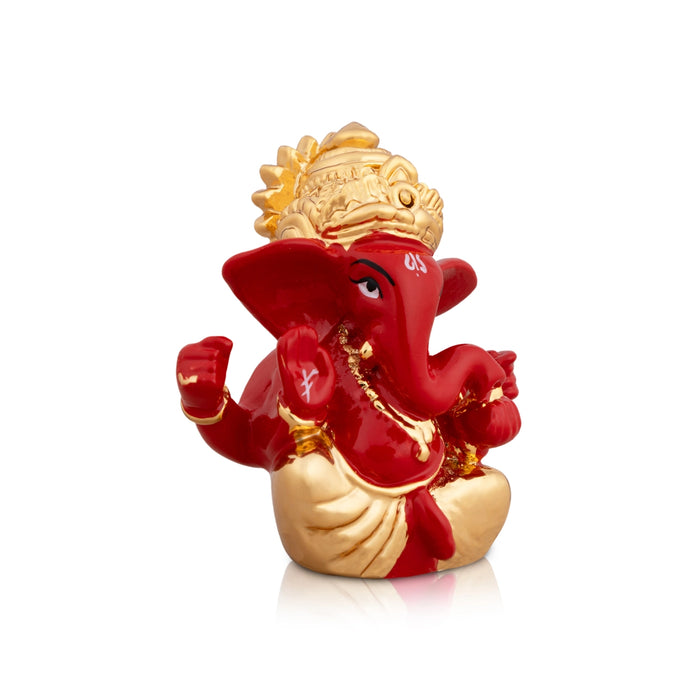 Ganesh Murti - 2 x 1.75 Inches | Metal Gold Polish Ganpati Idol/ Sitting Vinayaka Statue for Pooja