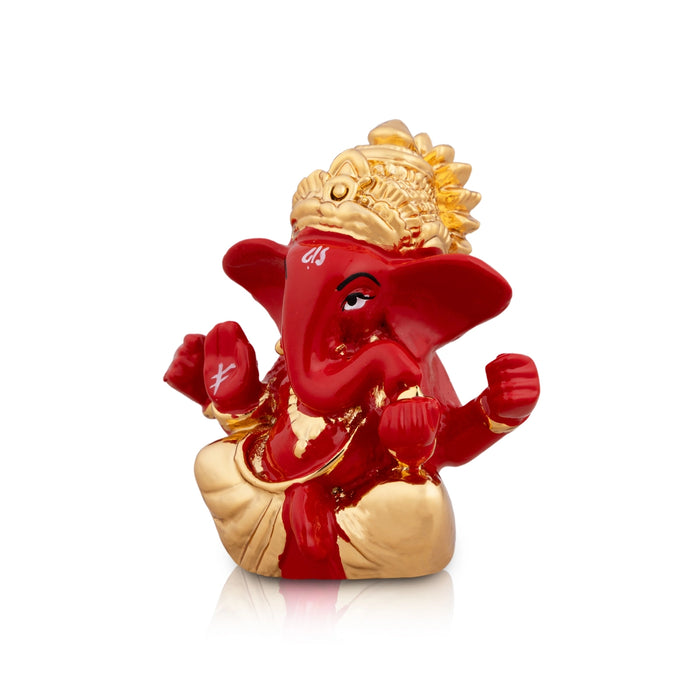 Ganesh Murti - 2 x 1.75 Inches | Metal Gold Polish Ganpati Idol/ Sitting Vinayaka Statue for Pooja