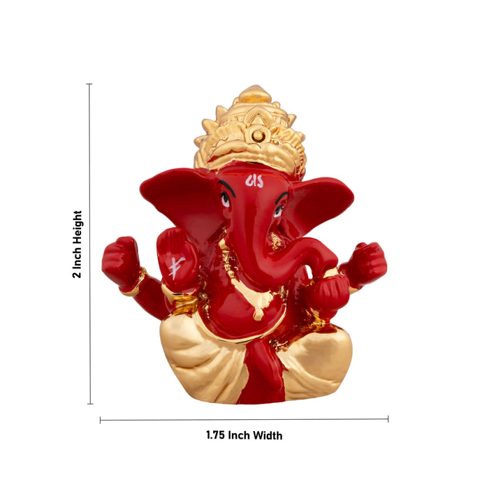 Ganesh Murti - 2 x 1.75 Inches | Metal Gold Polish Ganpati Idol/ Sitting Vinayaka Statue for Pooja