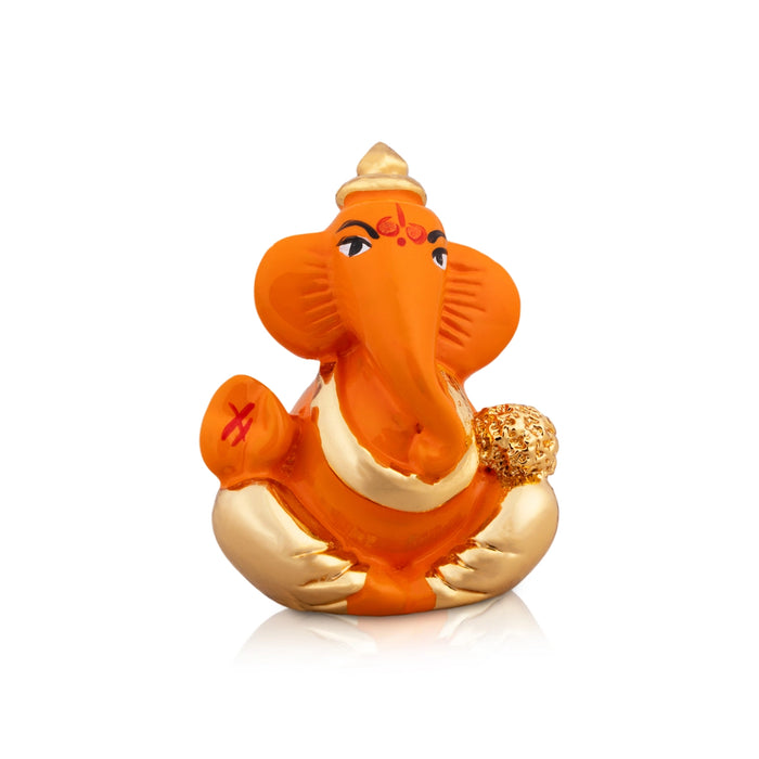 Ganesh Murti - 1.5 x 1.25 Inches | Metal Gold Polish Ganpati Murti/ Sitting Vinayaka Statue for Pooja