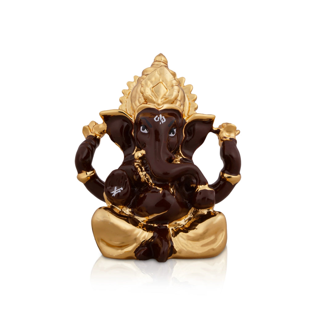 Ganesh Murti - 2.5 x 1.75 Inches | Metal Gold Polish Ganpati Statue/ Sitting Ganesh Idol for Pooja