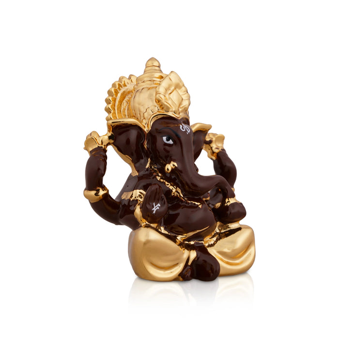 Ganesh Murti - 2.5 x 1.75 Inches | Metal Gold Polish Ganpati Statue/ Sitting Ganesh Idol for Pooja