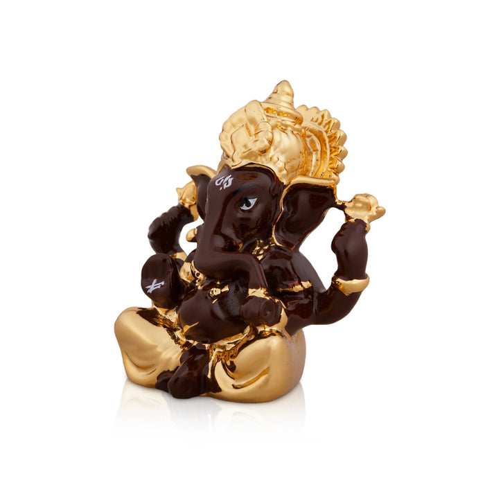 Ganesh Murti - 2.5 x 1.75 Inches | Metal Gold Polish Ganpati Statue/ Sitting Ganesh Idol for Pooja