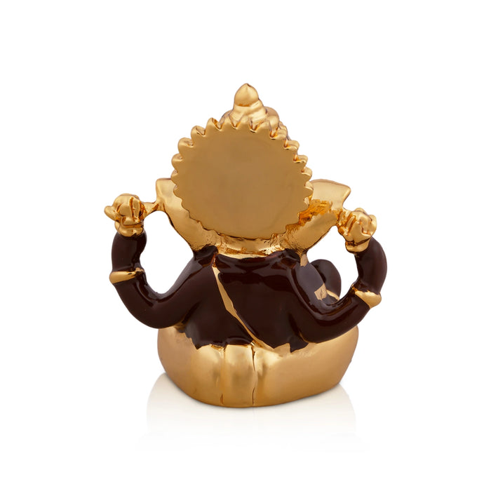 Ganesh Murti - 2.5 x 1.75 Inches | Metal Gold Polish Ganpati Statue/ Sitting Ganesh Idol for Pooja