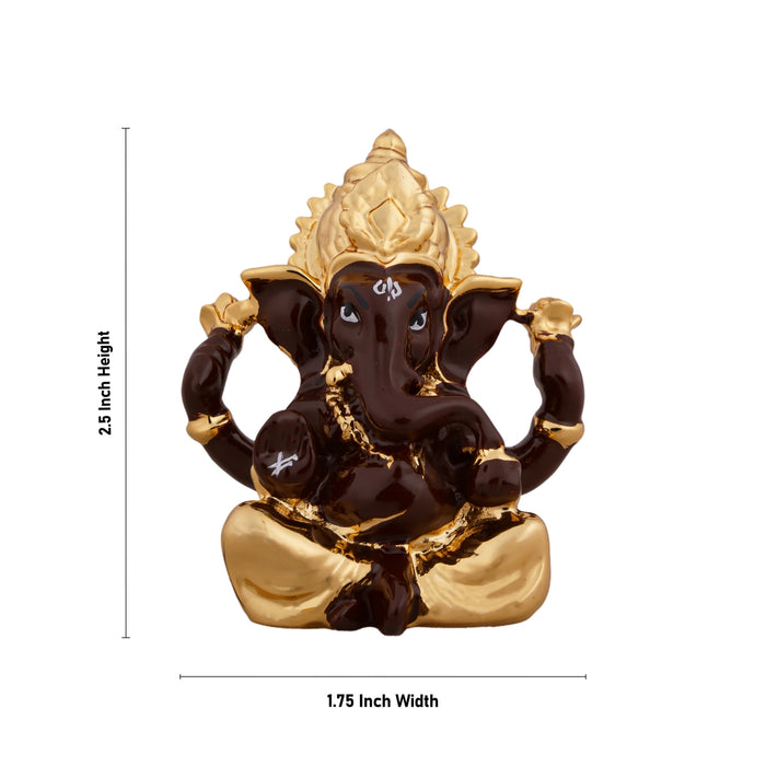 Ganesh Murti - 2.5 x 1.75 Inches | Metal Gold Polish Ganpati Statue/ Sitting Ganesh Idol for Pooja