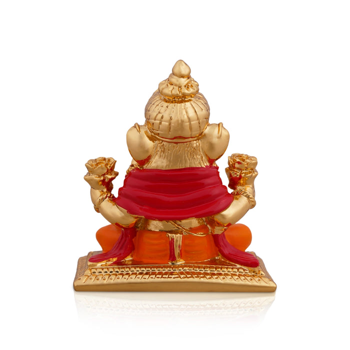 Ganesh Murti Sitting On Bajot - 2.75 x 2 Inches | Metal Gold Polish Vinayaka Statue/ Ganpati Statue for Pooja