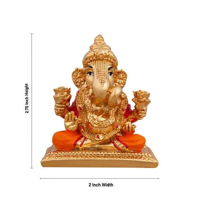 Ganesh Murti Sitting On Bajot - 2.75 x 2 Inches | Metal Gold Polish Vinayaka Statue/ Ganpati Statue for Pooja