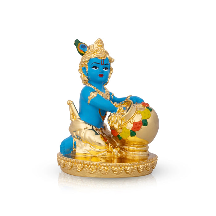 Butter Krishna Idol - 4 x 3 Inches | Krishna Statue/ Ceramic Sculpture for Pooja/ 235 Gms Approx