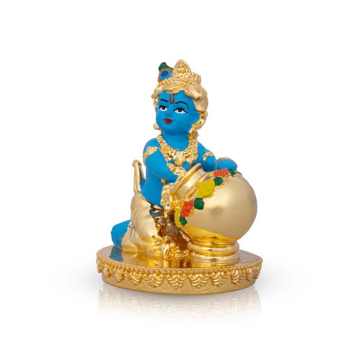 Butter Krishna Idol - 4 x 3 Inches | Krishna Statue/ Ceramic Sculpture for Pooja/ 235 Gms Approx