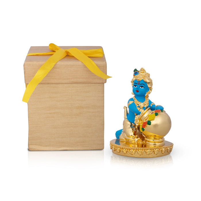 Butter Krishna Idol - 4 x 3 Inches | Krishna Statue/ Ceramic Sculpture for Pooja/ 235 Gms Approx