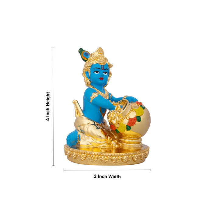 Butter Krishna Idol - 4 x 3 Inches | Krishna Statue/ Ceramic Sculpture for Pooja/ 235 Gms Approx