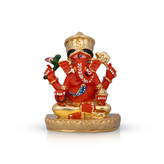 Mukut Ganesh Murti - 3 x 2 Inches | Ceramic Sculpture/ Vinayaka Statue/ Ganpati Idol for Pooja/ 85 Gms Approx