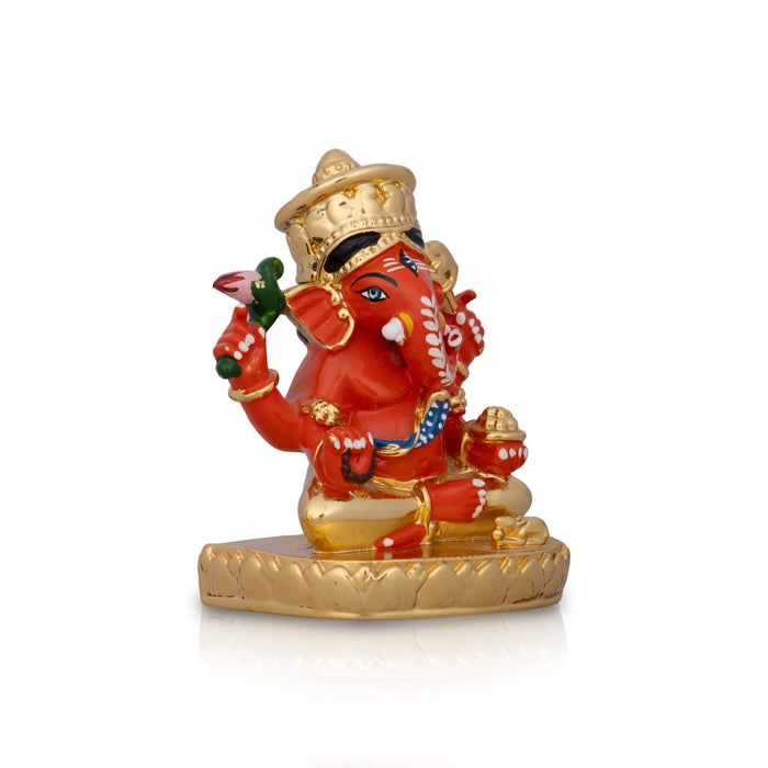 Mukut Ganesh Murti - 3 x 2 Inches | Ceramic Sculpture/ Vinayaka Statue/ Ganpati Idol for Pooja/ 85 Gms Approx