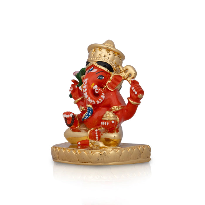 Mukut Ganesh Murti - 3 x 2 Inches | Ceramic Sculpture/ Vinayaka Statue/ Ganpati Idol for Pooja/ 85 Gms Approx