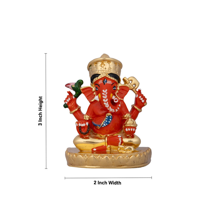 Mukut Ganesh Murti - 3 x 2 Inches | Ceramic Sculpture/ Vinayaka Statue/ Ganpati Idol for Pooja/ 85 Gms Approx