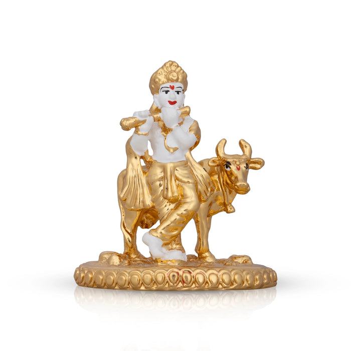 Cow Krishna Murti - 3 x 2.5 Inches | Krishna Statue/ Ceramic Sculpture for Pooja/ 70 Gms Approx