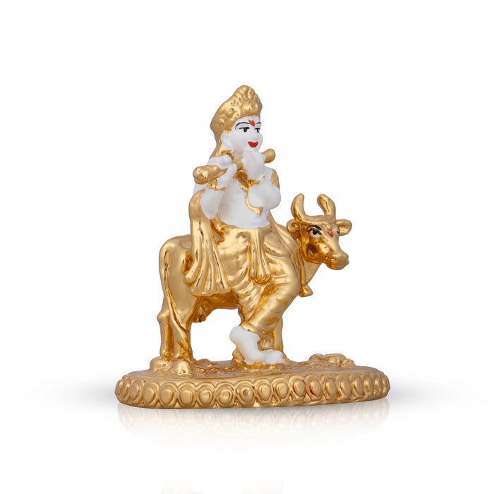 Cow Krishna Murti - 3 x 2.5 Inches | Krishna Statue/ Ceramic Sculpture for Pooja/ 70 Gms Approx