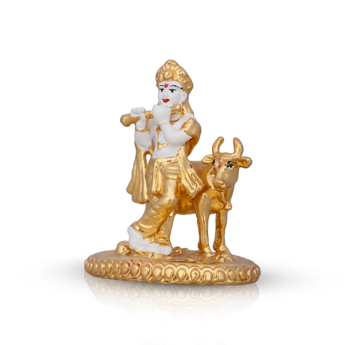 Cow Krishna Murti - 3 x 2.5 Inches | Krishna Statue/ Ceramic Sculpture for Pooja/ 70 Gms Approx