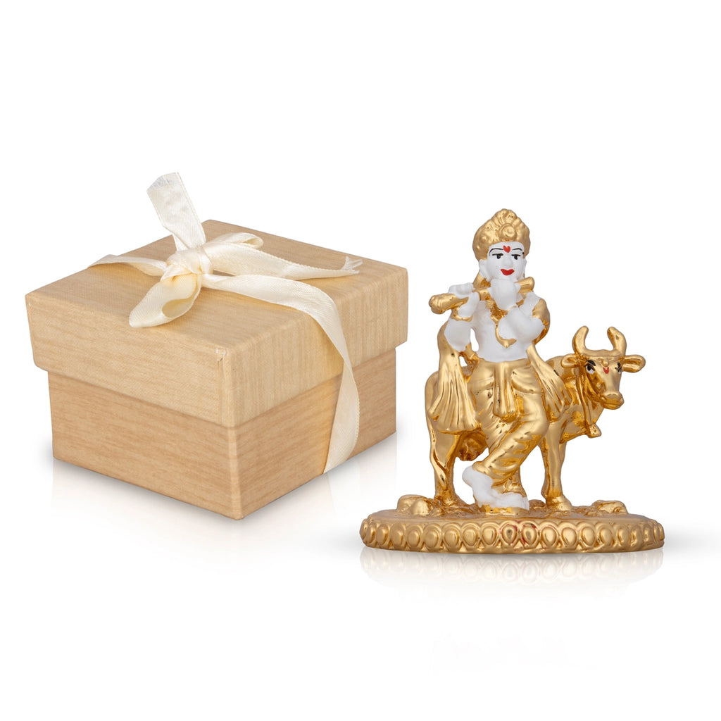 Cow Krishna Murti - 3 x 2.5 Inches | Krishna Statue/ Ceramic Sculpture for Pooja/ 70 Gms Approx