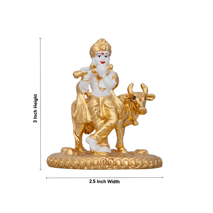 Cow Krishna Murti - 3 x 2.5 Inches | Krishna Statue/ Ceramic Sculpture for Pooja/ 70 Gms Approx