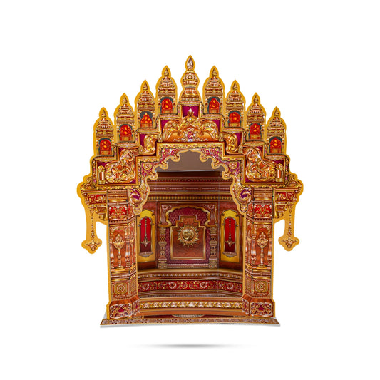 Ganpati Decoration Mandir - 11 x 9 Inches | Copper Temple Design Paper Mandir/ Eco Friendly Mandir Decoration - Home Puja Mandir