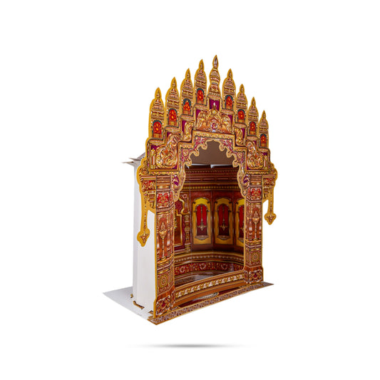 Ganpati Decoration Mandir - 11 x 9 Inches | Copper Temple Design Paper Mandir/ Eco Friendly Mandir Decoration - Home Puja Mandir